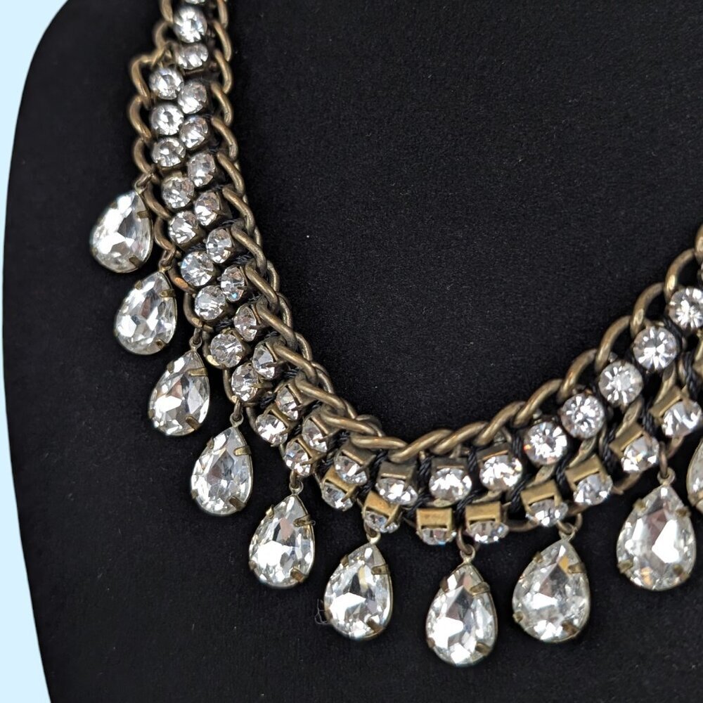 Gold Tone Chain & Rhinestone Statement Necklace - Picture 4 of 6